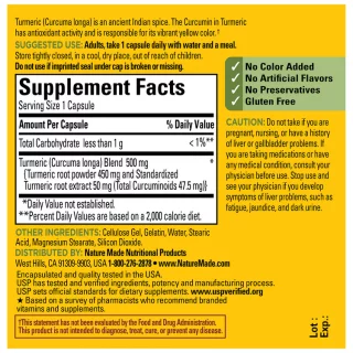 کپسول زردچوبه NatureMade Turmeric Curcumin 500mg نیچرمید(60 عددی)