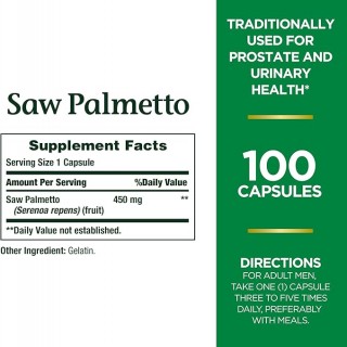 قرص عصاره ساوپالمتو Saw Palmetto 450mg نیچرز بونتی (100 عددی)