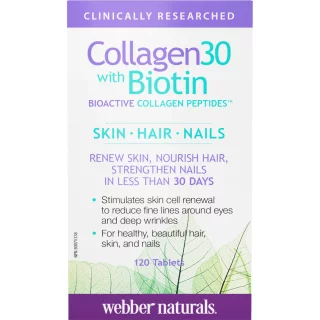 قرص کلاژن با بیوتین Webber Naturals Collagen30 With Biotin وبر نچرالز (120 عددی)