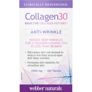 قرص کلاژن ضد چروک Webber Naturals Collagen30 Anti-Wrinkle Bioactive Collagen Peptides وبر نچرالز (180 عددی)