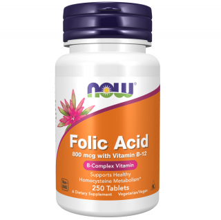 قرص فولیک اسید NOW Folic Acid 800mcg With B12 (250 عددی)