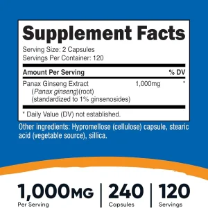 کپسول عصاره جینسینگ ForceFactor Panax Ginseng 1000mg (100 عددی)