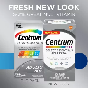 قرص مولتی ویتامین سنتروم بزرگسال بالای 50 سال Centrum Select Essentials (100 عددی)