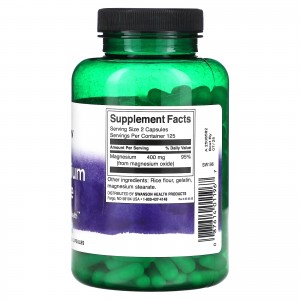 کپسول منیزیم اکساید Swanson Magnesium Oxide 200mg سوانسون (250 عددی)