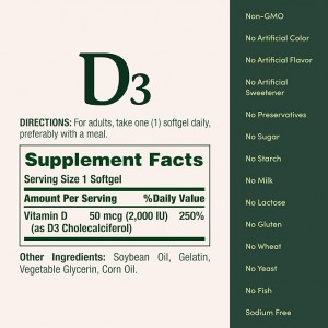 قرص ویتامین D3 1000iu نیچرز بونتی (250 عددی)