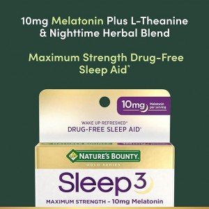 قرص چرخه خواب Nature’s Bounty Sleep3 Melatonin 10mg Maximum Strength نیچرز بونتی (30 عددی)