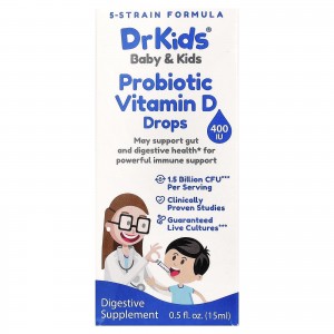 قطره پروبیوتیک کودک Baby & Kids, Probiotic 1.5 Billion With Vitamin D Drops (15 میل)