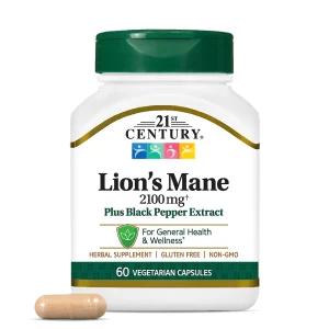 کپسول گیاهی قارچ تقویت سیستم ایمنی بدن 21Century Lion's Mane 2100mg Plus Black Pepper Extract قرن 21 (60 عددی)