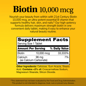 قرص بیوتین همراه با کلسیم 21Century Biotin 10.000mcg قرن 21 (120 عددی)