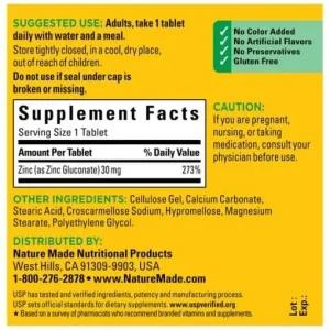 قرص زینک گلوکونات NatureMade Zinc Gluconate 30mg نیچرمید (100 عددی)