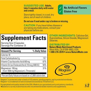 قرص منیزیم ال-ترئونات NatureMade Magnesium L-Threonate + D3 + C نیچرمید (75 عددی)