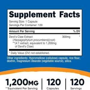 کپسول تقویت مفاصل پنجه شیطان نیوتریکاست Nutricost Devils Claw 1200mg (120 عددی)