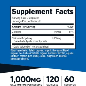 کپسول عضله ساز آمینو اسید اچ ام بی نیوتریکاست Nutricost HMB 1000mg (120 عددی)