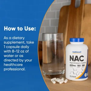 کپسول استیل سیستین نیوتریکاست Nutricost NAC N-Acetyl-L-Cysteine 600mg (180 عددی)