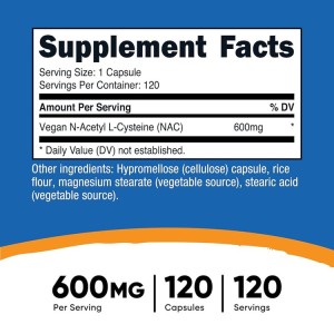 کپسول استیل سیستین نیوتریکاست Nutricost NAC N-Acetyl-L-Cysteine 600mg (120 عددی)