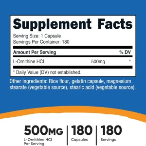 کپسول افزایش انرژی نیوتریکاست Nutricost L-Ornithine 500mg (180 عددی)