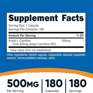 کپسول ال کارنیتین نیوتریکاست Nutricost Acetyl L-Carnitine 500mg (180 عددی)