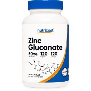 کپسول زینک گلوکونات نوتریکاست Nutricost Zinc Gluconate 50mg (120 عددی)