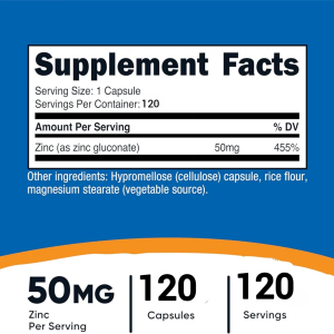 کپسول زینک گلوکونات نوتریکاست Nutricost Zinc Gluconate 50mg (120 عددی)