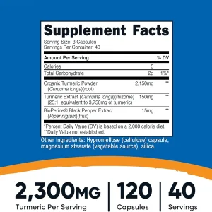 کپسول زردچوبه نوتریکاست Nutricost Turmeric Curcumin 2300mg (120 عددی)