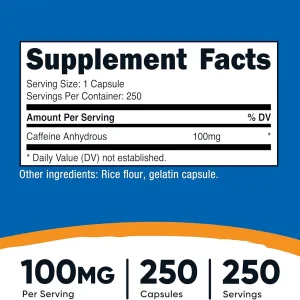 کپسول کافئین نوتریکاست Nutricost Caffeine 100mg (250 عددی)