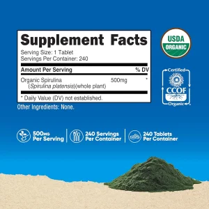 قرص جلبک اسپرولینا Nutricost Organic Spirulina 500mg (240 عددی)