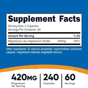 کپسول منیزیم سیترات نیوتریکاست Nutricost Magnesium Citrate 105mg (240 عددی)