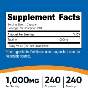 کپسول ال-تائورین نوتریکاست Nutricost L-Taurine 1000mg (240 عددی)