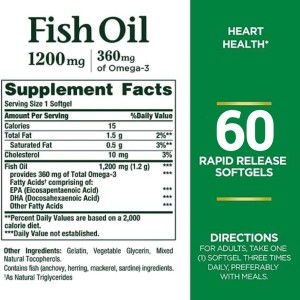 سافت ژل روغن ماهی امگا Nature's Bounty Fish Oil 1200mg نیچرز بونتی (60 عددی)