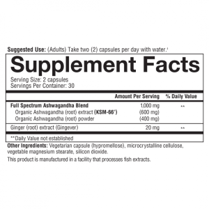 کپسول عصاره آشواگاندا Youtheory Ashwagandha 1000mg یوتئوری (60 عددی)