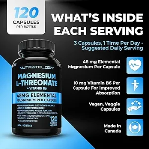 کپسول منیزیم ال-ترئونات Nutratology Magnesium L-Threonate + B6 (120 عددی)
