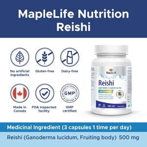 کپسول تقویت سیستم ایمنی بدن قارچ گانودرما MapleLife Reishi Mushroom 500mg (90 عددی)