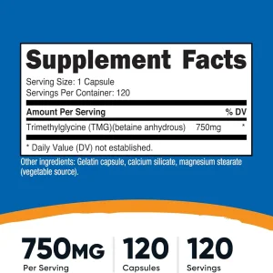 کپسول بهبود عملکرد کبد نوتریکاست Nutricost TMG Trimethylglycine 750mg (120 عددی)