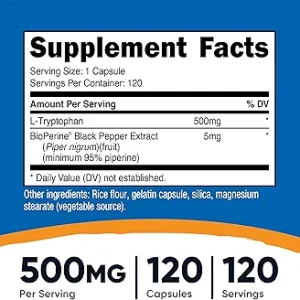 کپسول ال تریپتوفان نوتریکاست Nutricost L-Tryptophan 500mg (120 عددی)