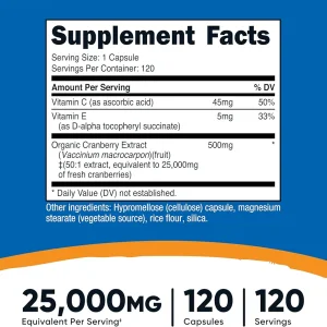 کپسول بهبود سلامت مجاری کرن بری نوتریکاست Nutricost Cranberry 25.000mg (120 عددی)