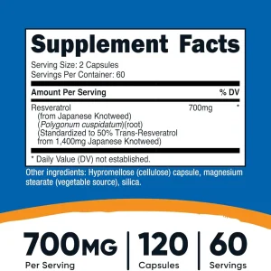 کپسول سلامت قلب و عروق رسوراترول نوتریکاست Nutricost Resveratrol 700mg (120 عددی)