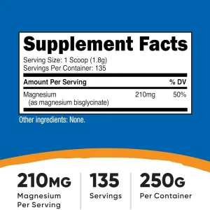 پودر منیزیم گلایسینات نیوتریکاست Nutricost Magnesium Glysinate 210mg (250 گرمی)