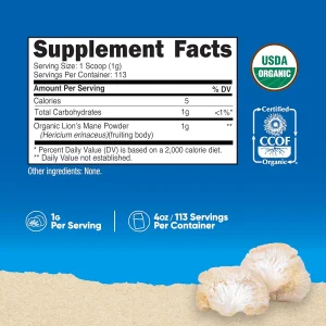 پودر گیاهی قارچ تقویت سیستم ایمنی بدن نوتریکاست Nutricost Organic Lion's Mane Mushroom Powder (113 گرم)