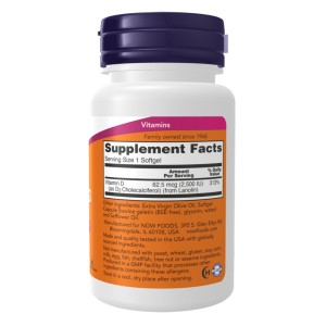 سافت ژل ویتامین NOW Foods D3 2500iu (180 عددی)