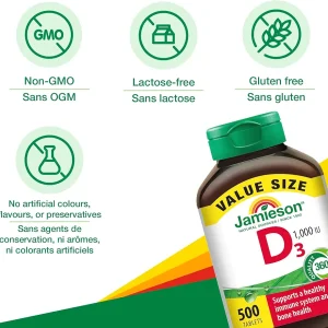 قرص ویتامین Jamieson D3 1000iu جیمیسون  (500 عددی)
