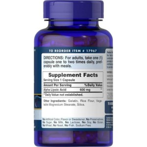 کپسول آلفا لیپوئیک اسید Puritan Pride Alpha Lipoic Acid 600mg پوریتان پراید (60 عددی)