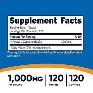 کپسول استیل سیستین نوتریکاست Nutricost NAC N-Acetyl-L-Cysteine 1000mg (120 عددی)