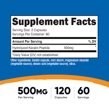 کپسول سلامت پوست مو ناخن نوتریکاست Nutricost Keratin Peptide 500mg (120 عددی)