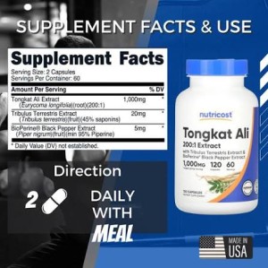 کپسول باروری مردان عصاره گیاه تونکات علی نوتریکاست Nutricost Tongkat Ali 1000mg (120 عددی)