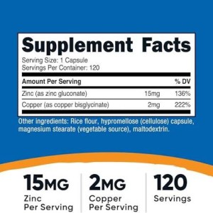 کپسول زینک + مس نوتریکاست Nutricost Zinc + Copper (120 عددی)