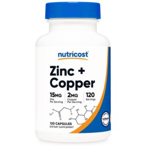 کپسول زینک + مس نوتریکاست Nutricost Zinc + Copper (120 عددی)