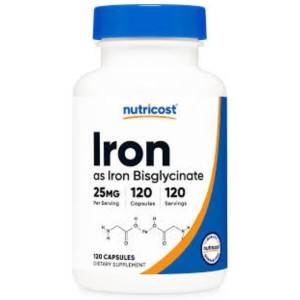 کپسول آهن نوتریکاست Nutricost Iron Bisglycinate 25mg (120 عددی)