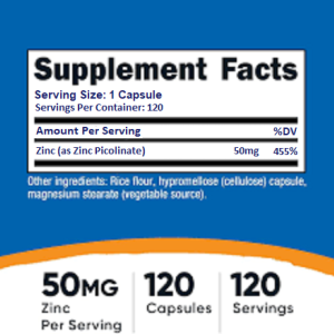 کپسول زینک پیکولینات نوتریکاست Nutricost Zinc Picolinate 50mg (120 عددی)