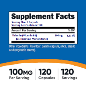 کپسول ویتامین تیامین نوتریکاست Nutricost B1 100mg (120 عددی)