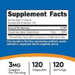 کپسول مس گلیسینات نوتریکاست Nutricost Copper Glycinate 3mg (120 عددی)